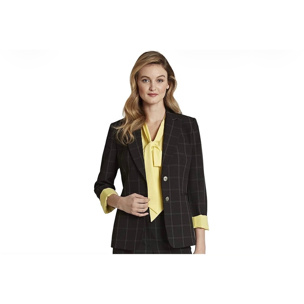 Tahari Arthur S. Levine Blazer Black Yellow Windowpane Size 6P
